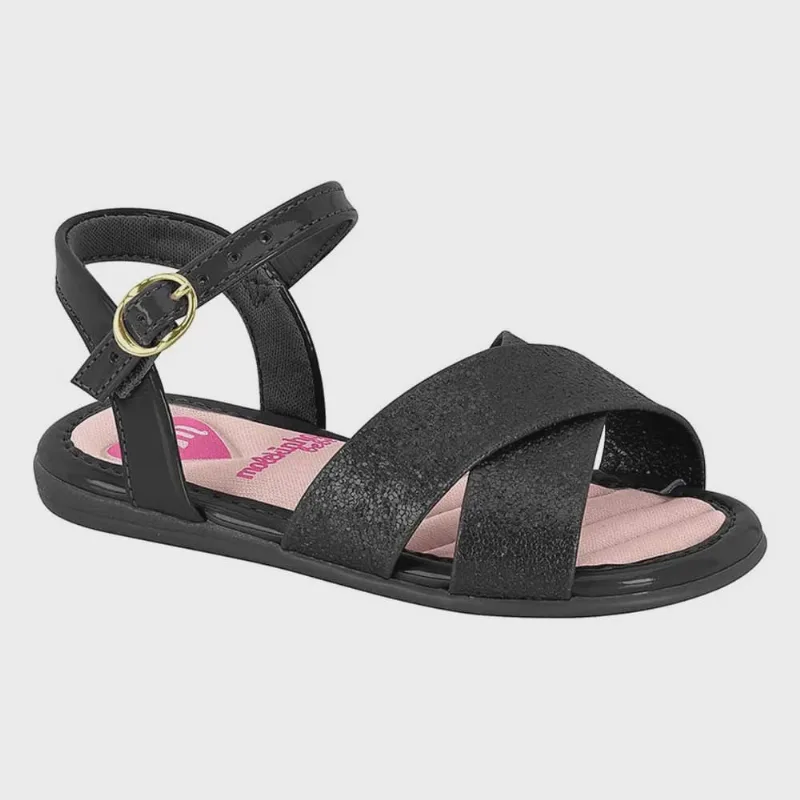 Sandália Infantil Feminina Bebê Glitter Mini Shine Preto Molekinha 2112.658