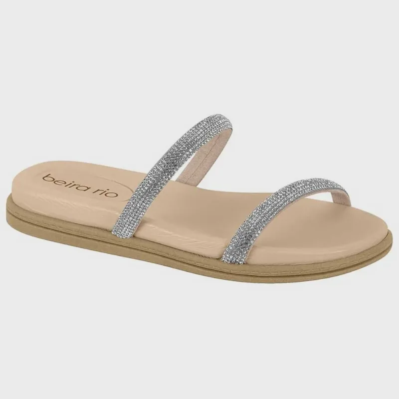 Chinelo Flatform Tira Dupla Brilho Cristal Creme Beira Rio 8488.105