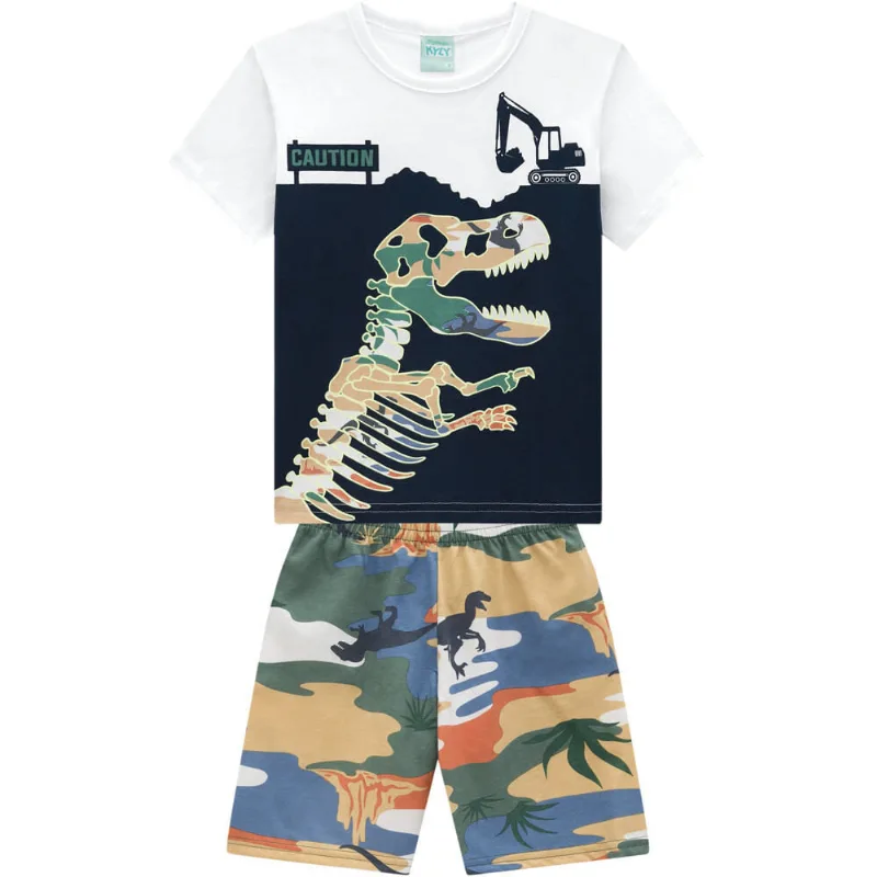 Camiseta Estampada - Caution Shorts Estampa Camuflada Pijama Masculino 3