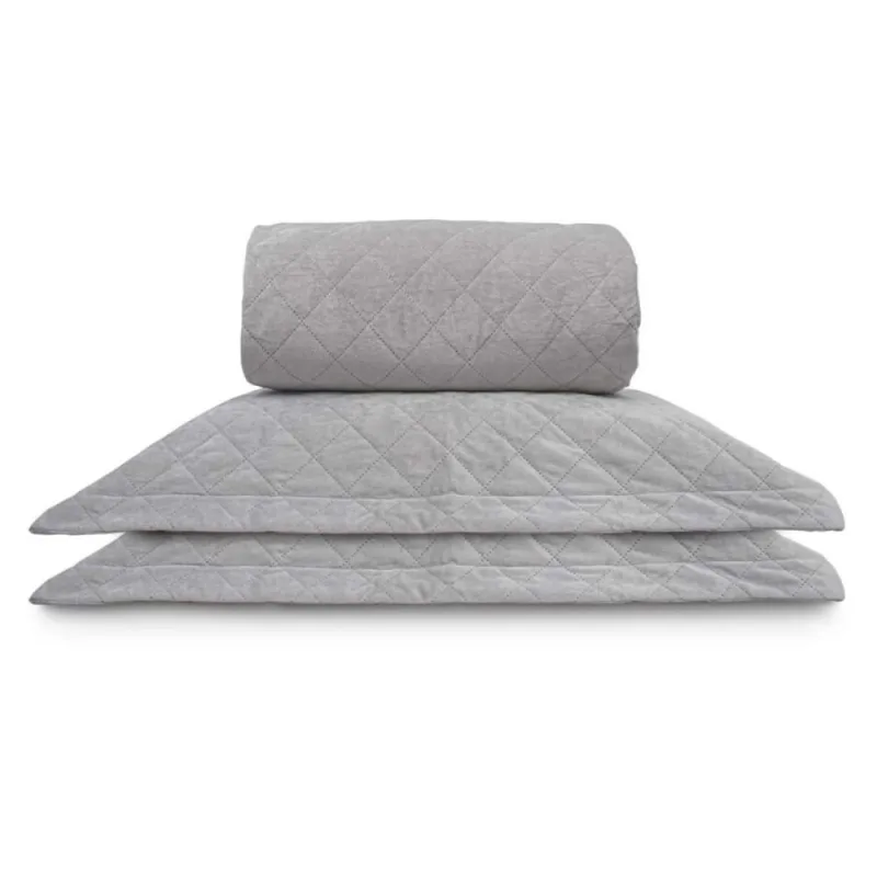 Kit colcha velvet casal 2,20M X 2,40M - prata