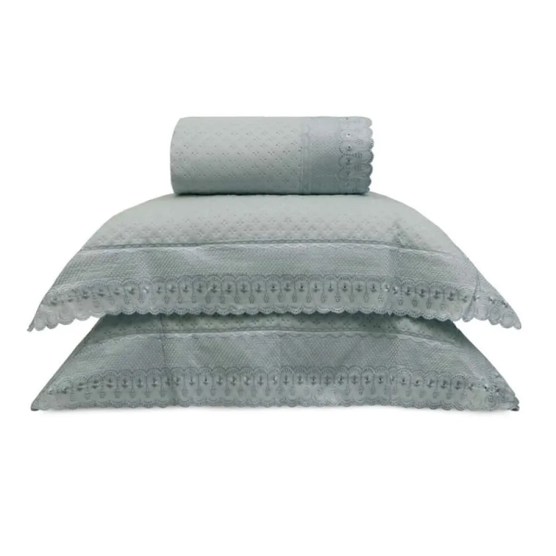 Kit colcha casal 2,20M X 2,40M bordare cinza artico floral