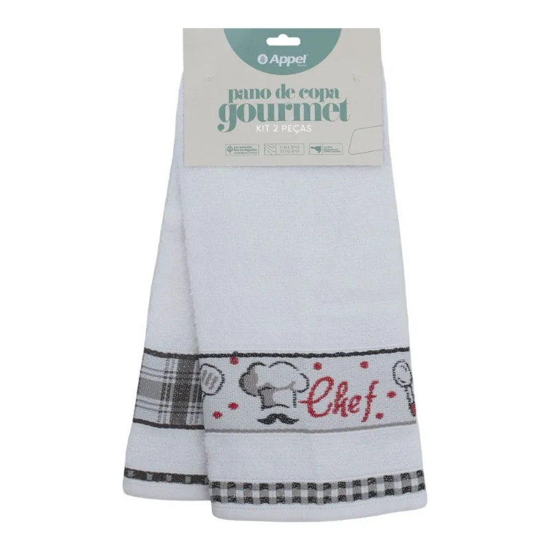 Kit Pano De Copa Appel 2 Peças Gourmet Cheff Xadrez Cinza (MP)
