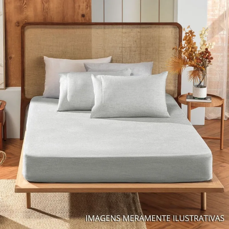 Jogo De Cama Casal Appel Linenn 138X188cm Cinza 3 Peças (MP)