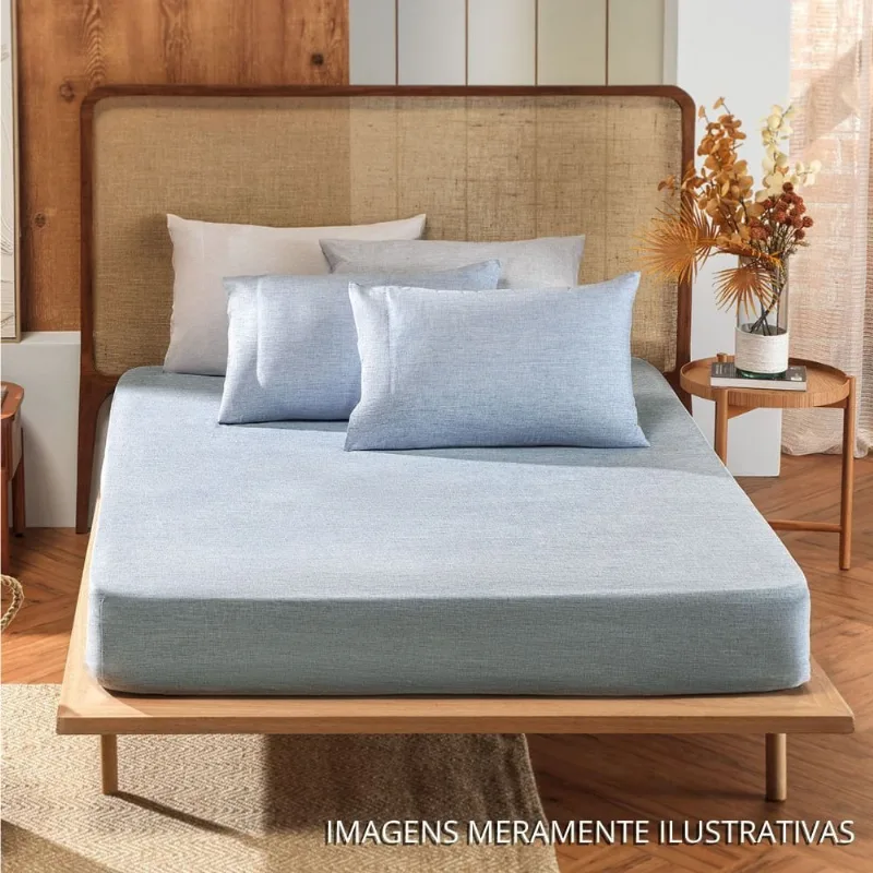 Jogo De Cama Casal Appel Linenn 138X188cm Azul 3 Peças (MP)