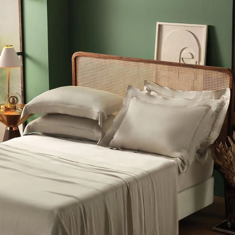 Jogo De Cama 100% Bambu Fibras Naturais 4 Peças 350 Fios Camurça - Queen