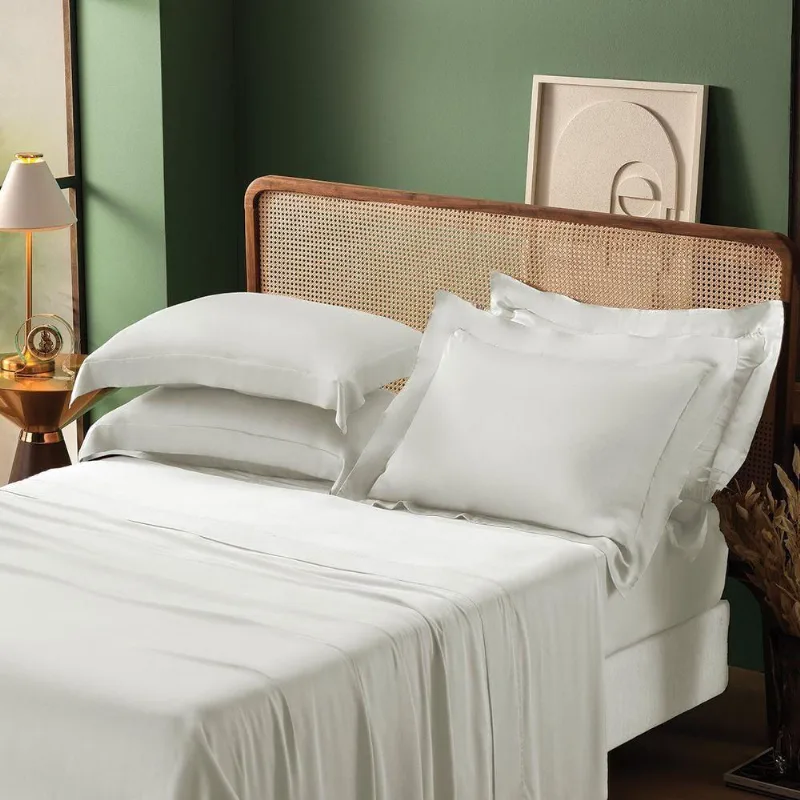 Jogo De Cama 100% Bambu Fibras Naturais 4 Peças 350 Fios Branco - King