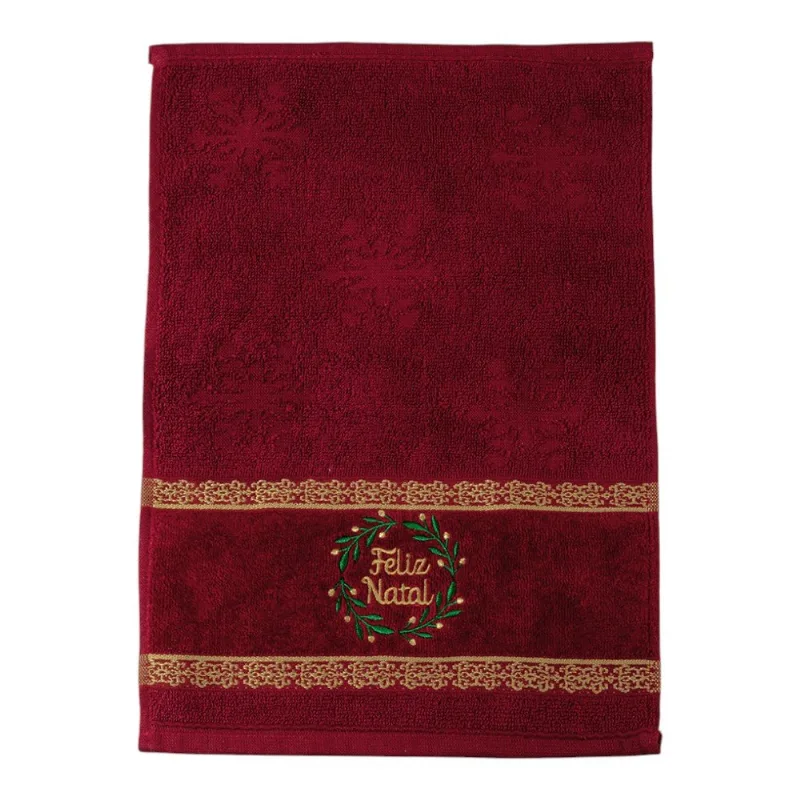 Toalha Lavabo Bordada Appel Feliz Natal 32x45cm Bordô (MP)