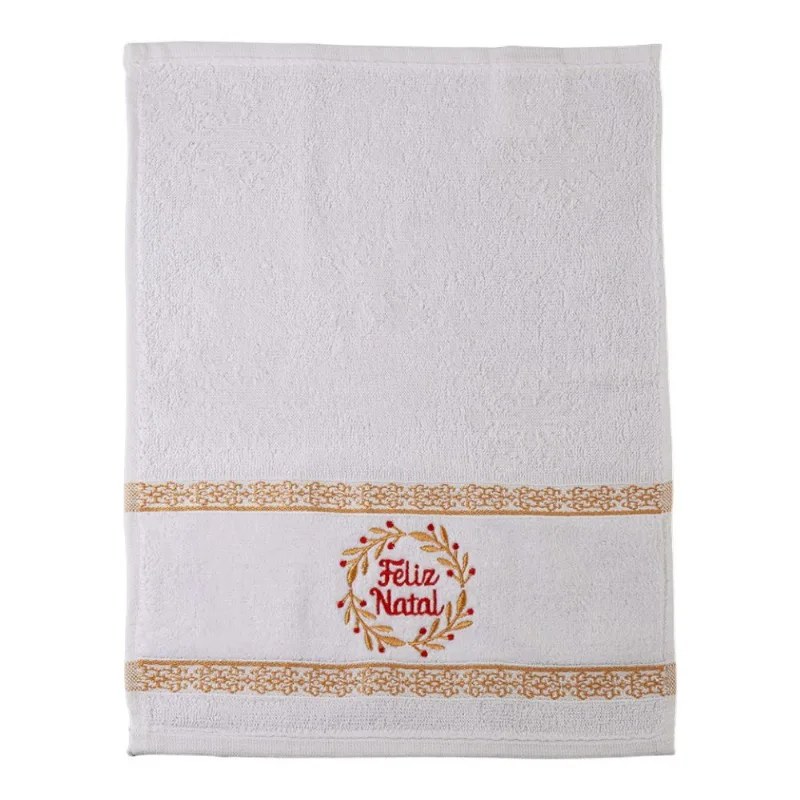 Toalha Lavabo Bordada Appel Feliz Natal 32x45cm Branco (MP)