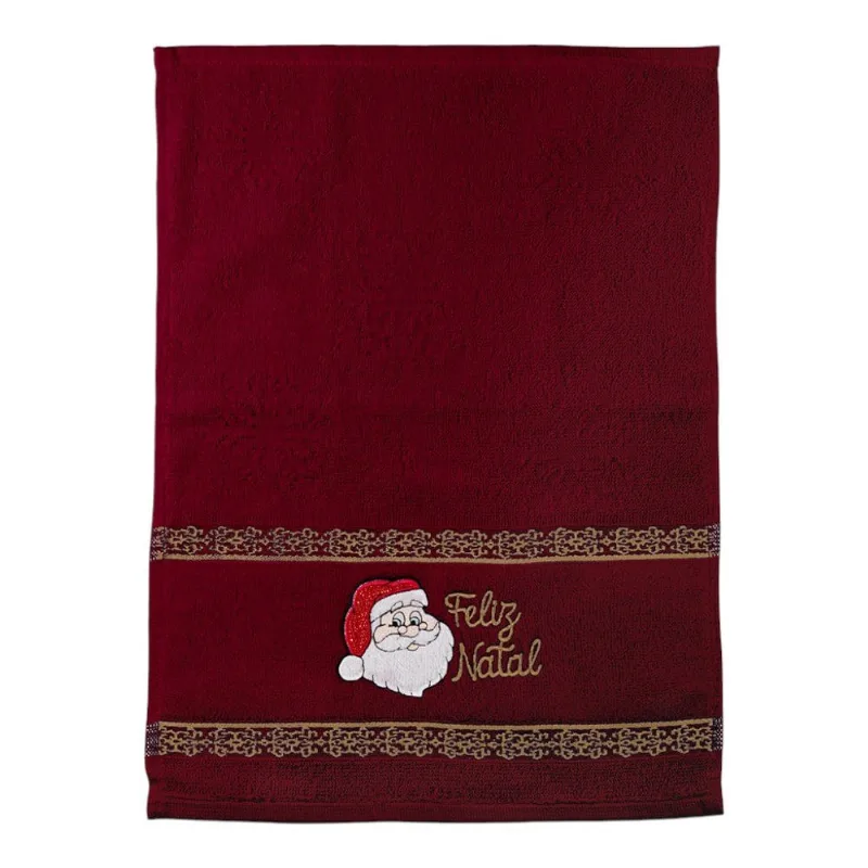 Toalha Lavabo Bordada Appel Papai Noel 32x45cm Bordô (MP)