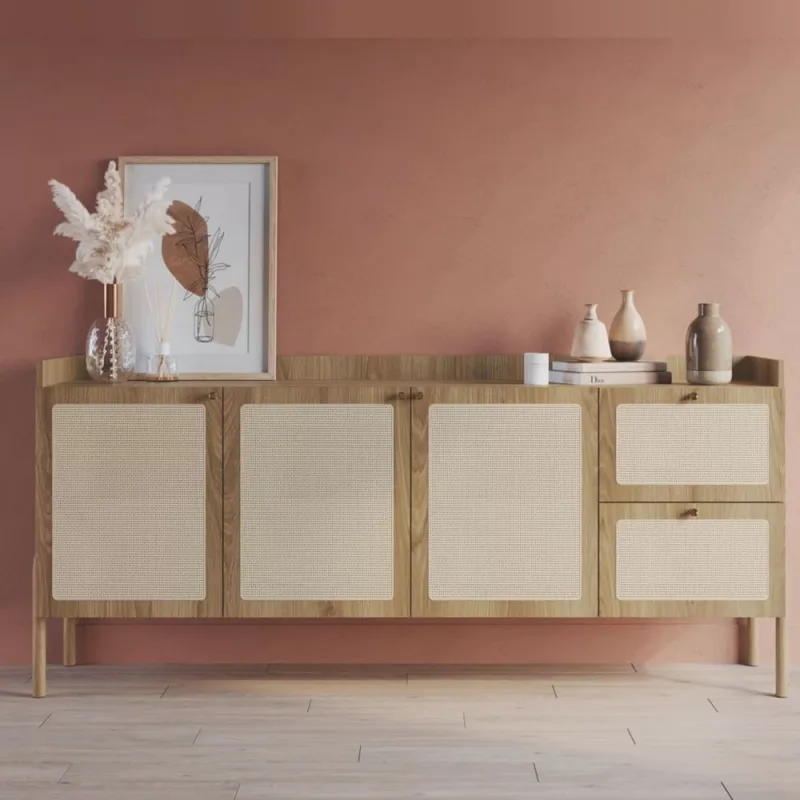 Buffet Aparador 3 Portas 2 Gavetas Palhinha Pé Madeira Oslo Artesano - Não Disponível - Móveis