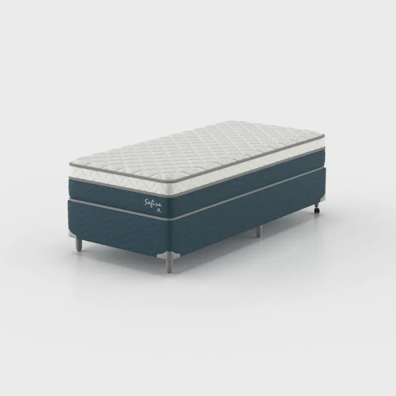 Cama Box Solteiro Montreal Safira Molas Ensacadas 88x188x63 - Não Disponível - Móveis