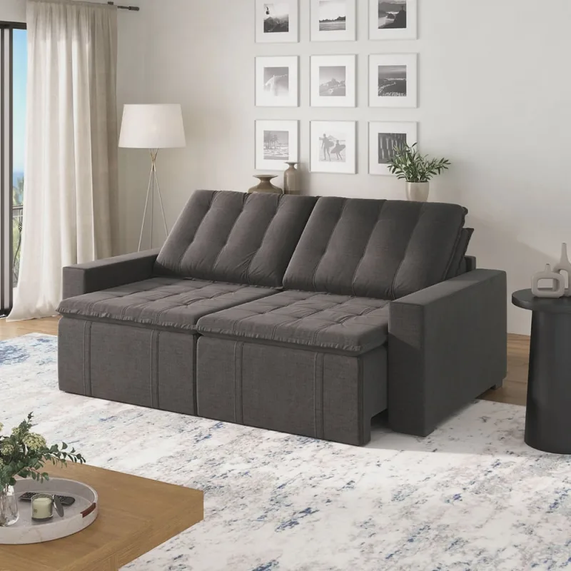 Sofá Cama Retrátil Palmeira 3 Lugares 220cm em Linho CabeCasa MadeiraMadeira - Não Disponível - Móveis