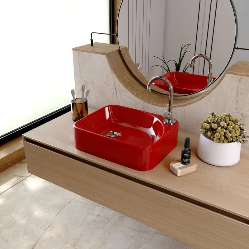Kit Cuba Ro36 Cross Com Torneira 1198 E Válvula Botão Com Sifão E Flexível Vermelho