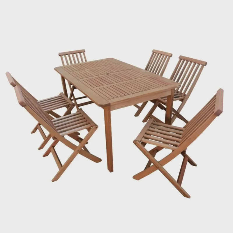 Conjunto Mesa Retangular e 6 Cadeiras Dobráveis Madeira Maciça - Não Disponível - Agro, Indústria E Comércio