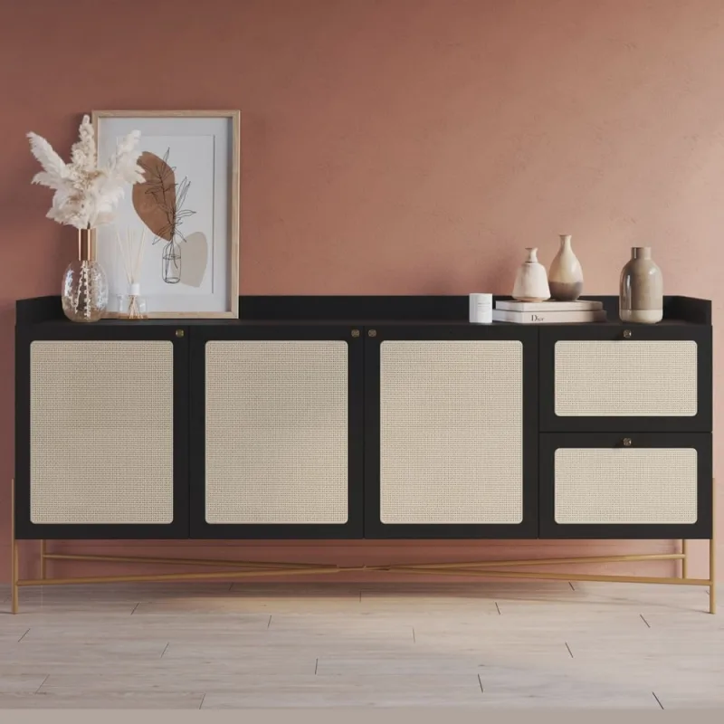 Buffet Aparador 3 Portas 2 Gavetas Palhinha Pé Metal Oslo - Não Disponível