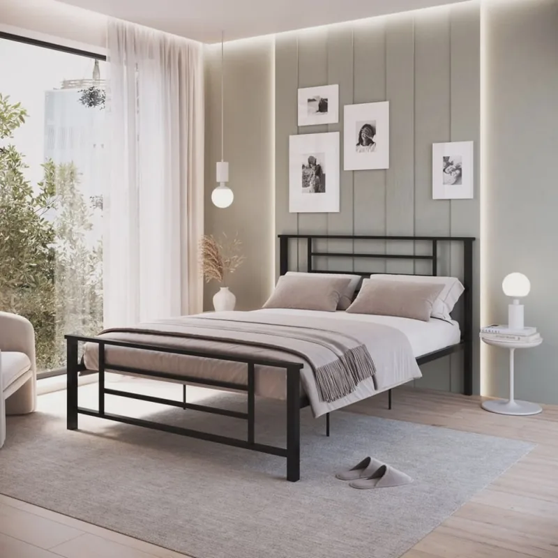 Cama Queen em Ferro Emy Design Moderno - Não Disponível - Móveis