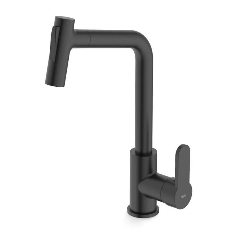 Kit Com 2 Monocomando De Mesa Para Cozinha Com Bica Extraível Com 2 Funções Kitchen Celite Preto Matte