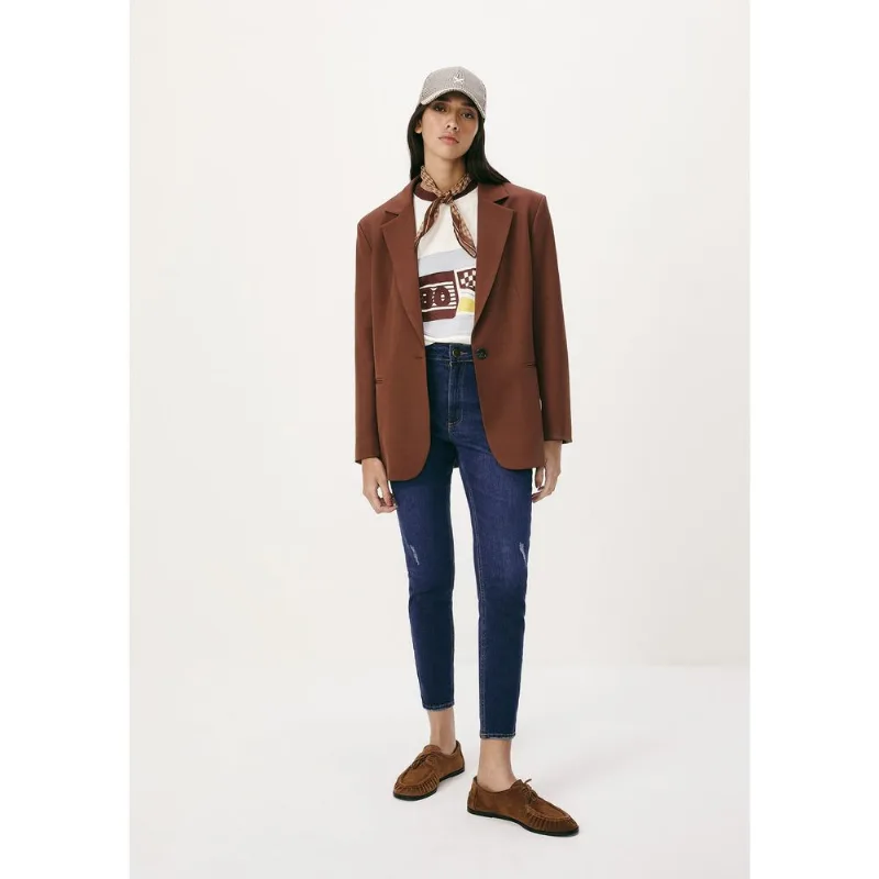 Calça Jeans Básica Feminina Cintura Média Skinny Com Puídos - Azul 038