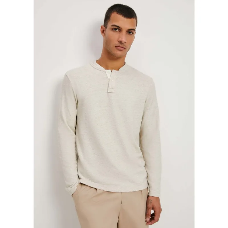Camiseta Básica Henley Masculina Manga Longa Slim Texturizada - Off white G