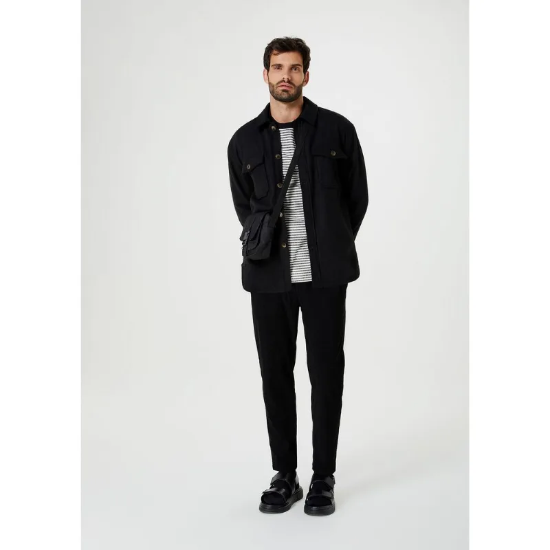 Camisa Masculina Oversized Em Veludo Cotelê - Preto XXG