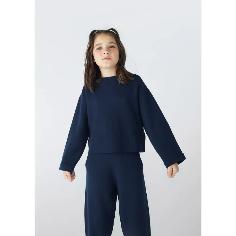 Blusão Infantil Menina Manga Longa Em Tricô - Azul 006