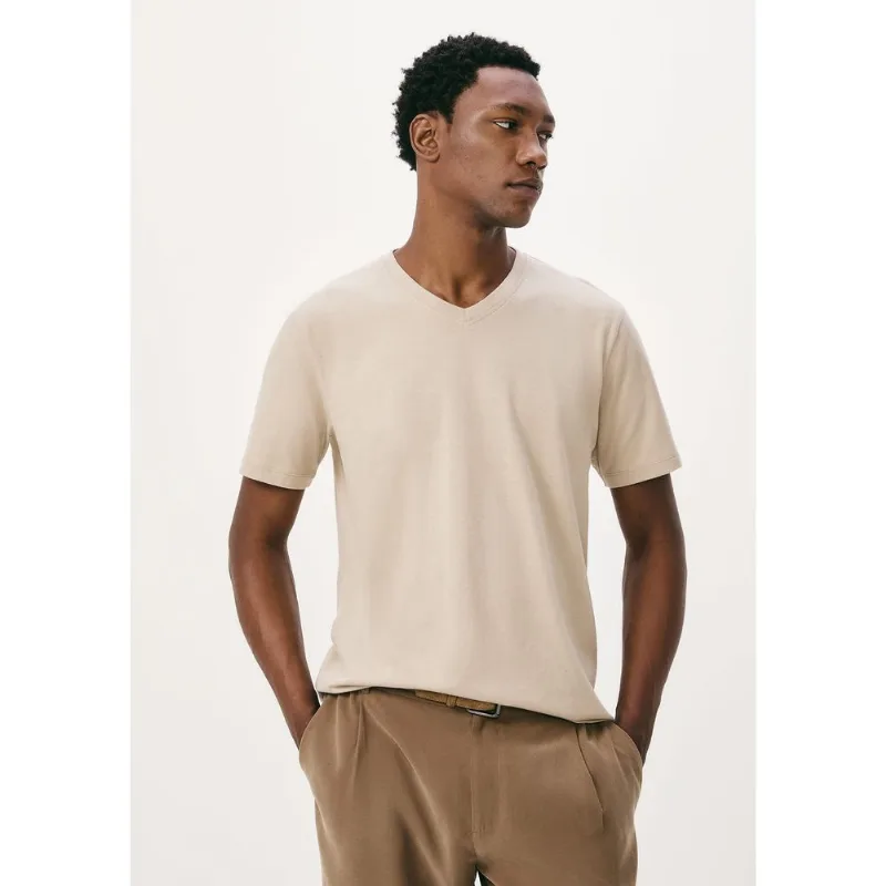 Camiseta Básica Masculina Manga Curta Gola V World - Bege P