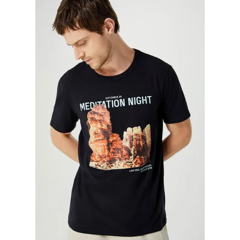 Camiseta Masculina Estampada Manga Curta - Preto EXG