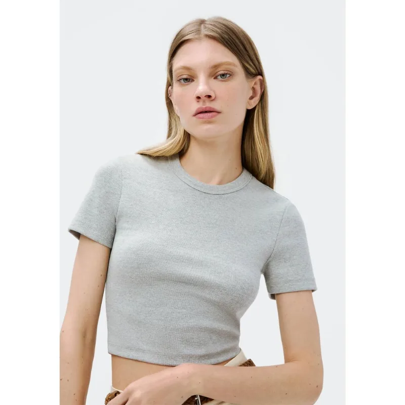 Blusa Cropped Feminina Manga Curta - Cinza P