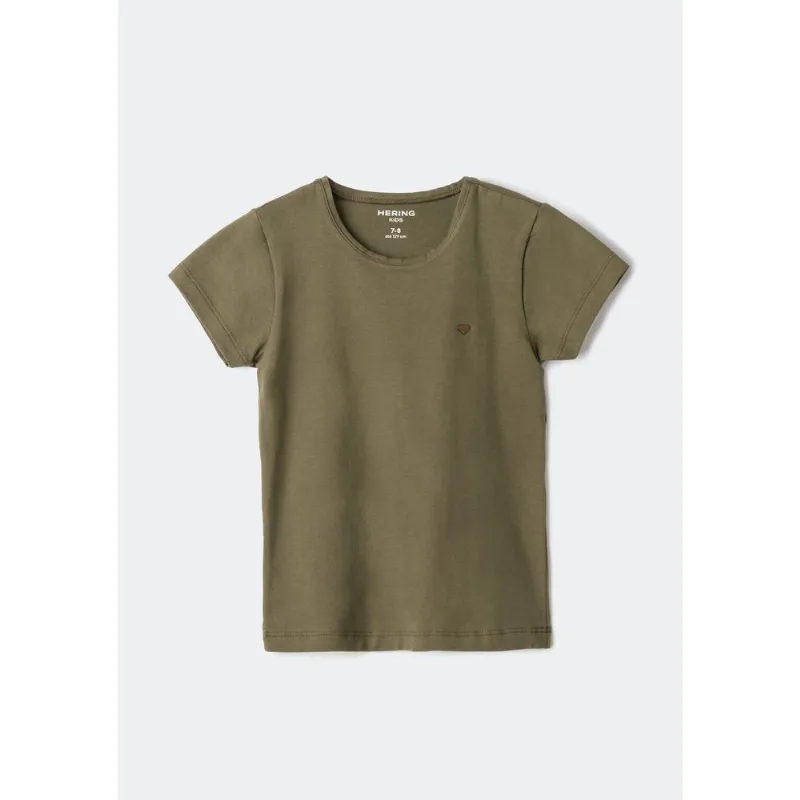 Blusa Básica Infantil Menina Manga Curta Slim Com Bordado Coração - Verde 002