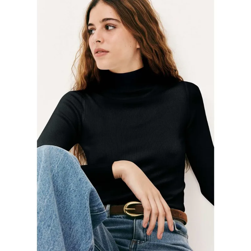 Blusa Feminina Manga Longa Em Tricô Canelado - Preto G