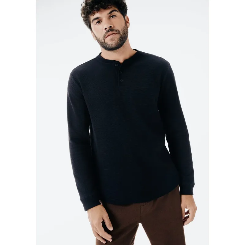 Camiseta Básica Henley Masculina Manga Longa Texturizada - Preto G