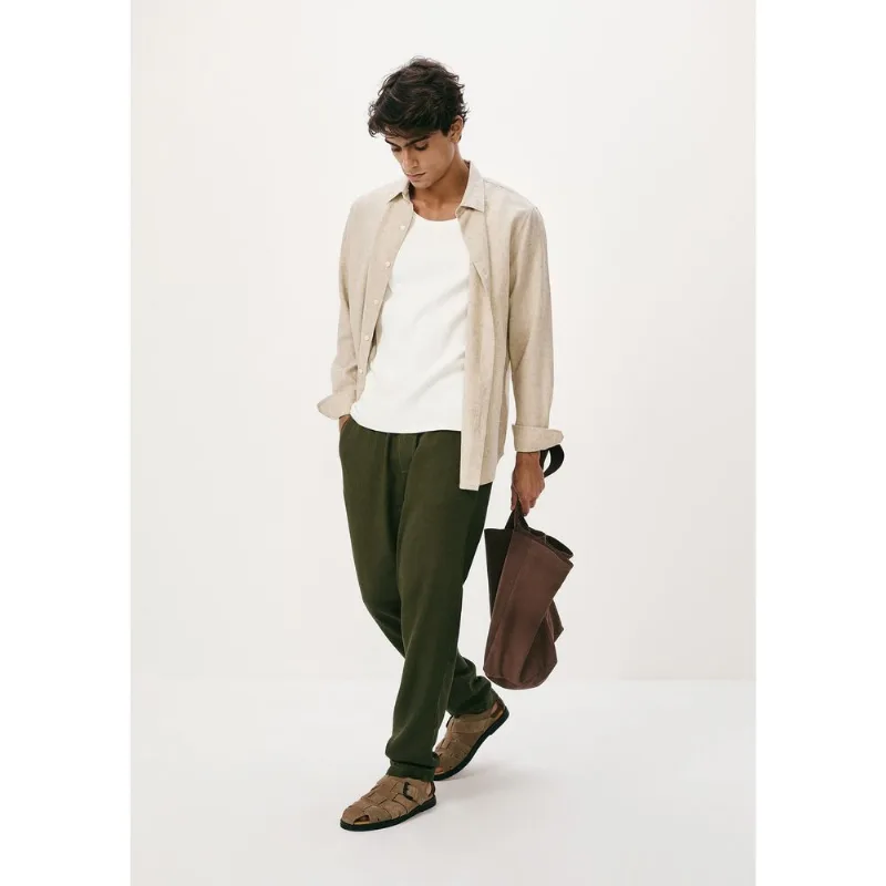 Calça Básica Masculina Taper Em Linho - Verde XXG