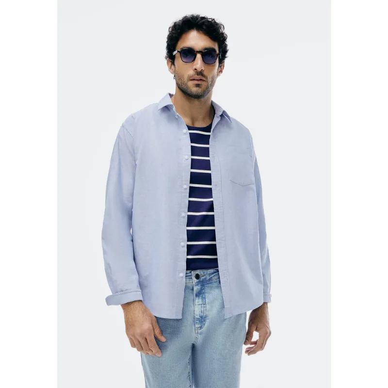 Camisa Masculina Manga Longa Regular Oxford - Azul XG