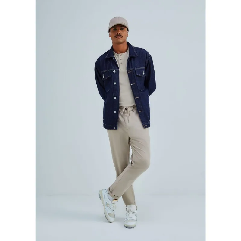 Calça Masculina Taper Em Sarja Peletizada - Bege 038