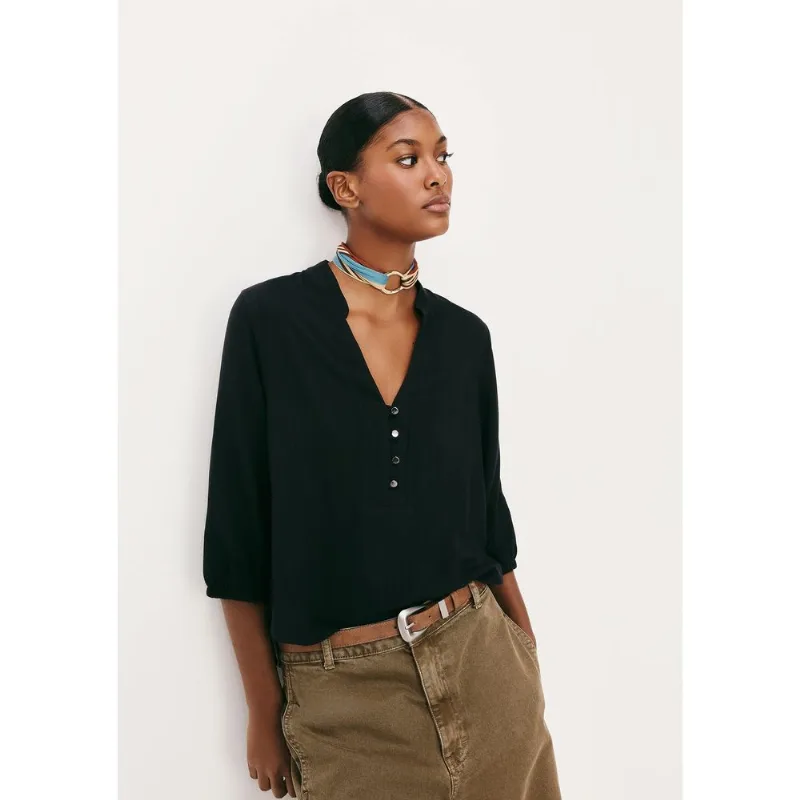 Blusa Básica Feminina Manga 7/8 Bufante - Preto G