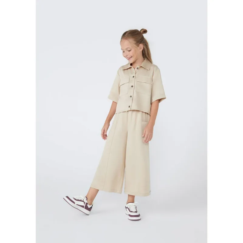 Calça Infantil Menina Pantalona Em Lyocel - Bege 016
