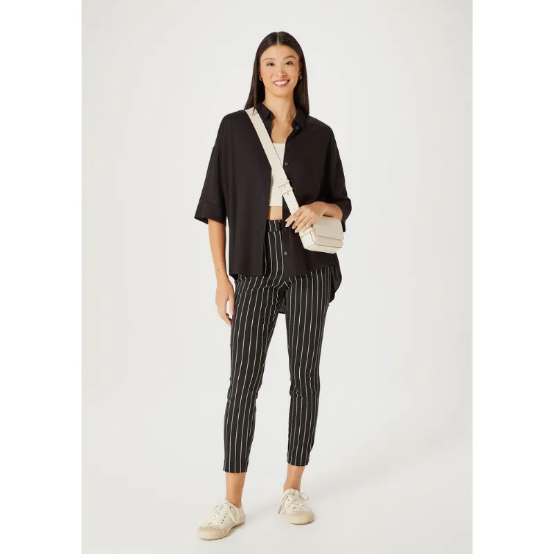 Calça Feminina Slim Estampada Cintura Média Em Alfaiataria - Preto 046