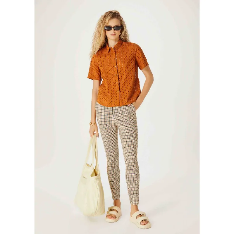 Calça Feminina Slim Estampada Cintura Média Em Alfaiataria - Marrom 048