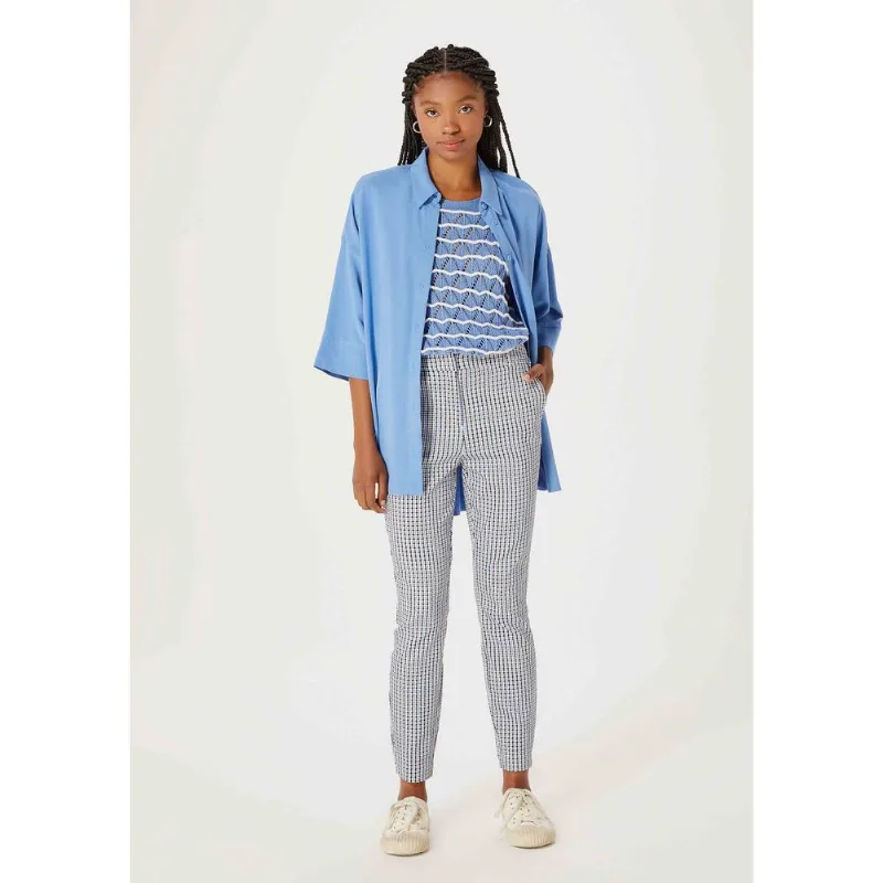 Calça Feminina Slim Estampada Cintura Média Em Alfaiataria - Azul 038