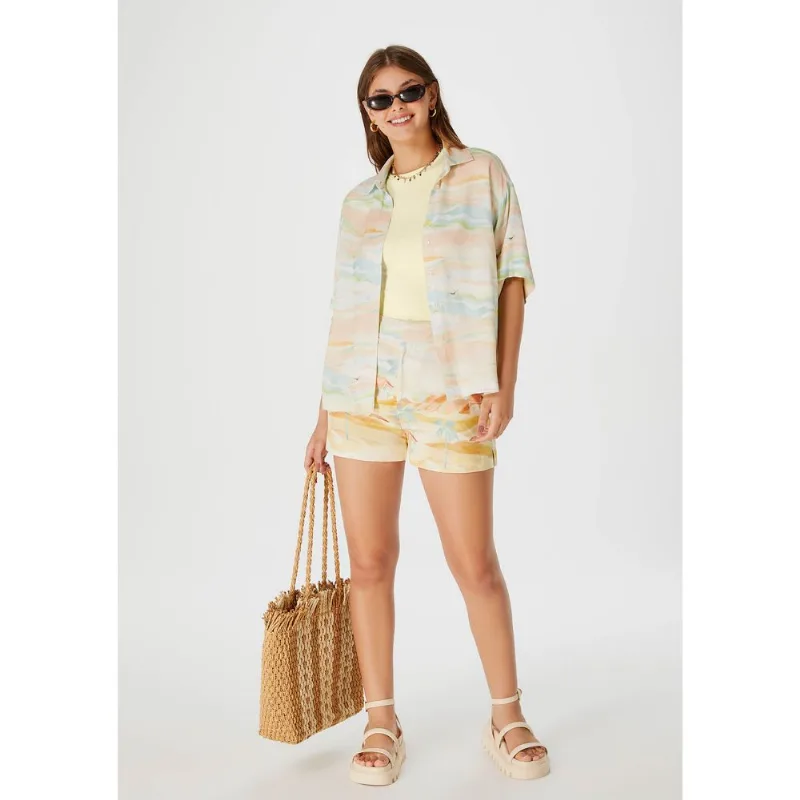 Camisa Feminina Manga Curta Em Crepe de Viscose - Laranja XG