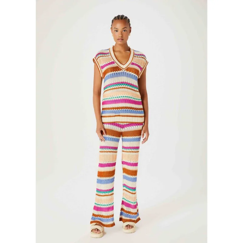 Calça Feminina Pantalona Cintura Alta Em Tricô - Rosa M