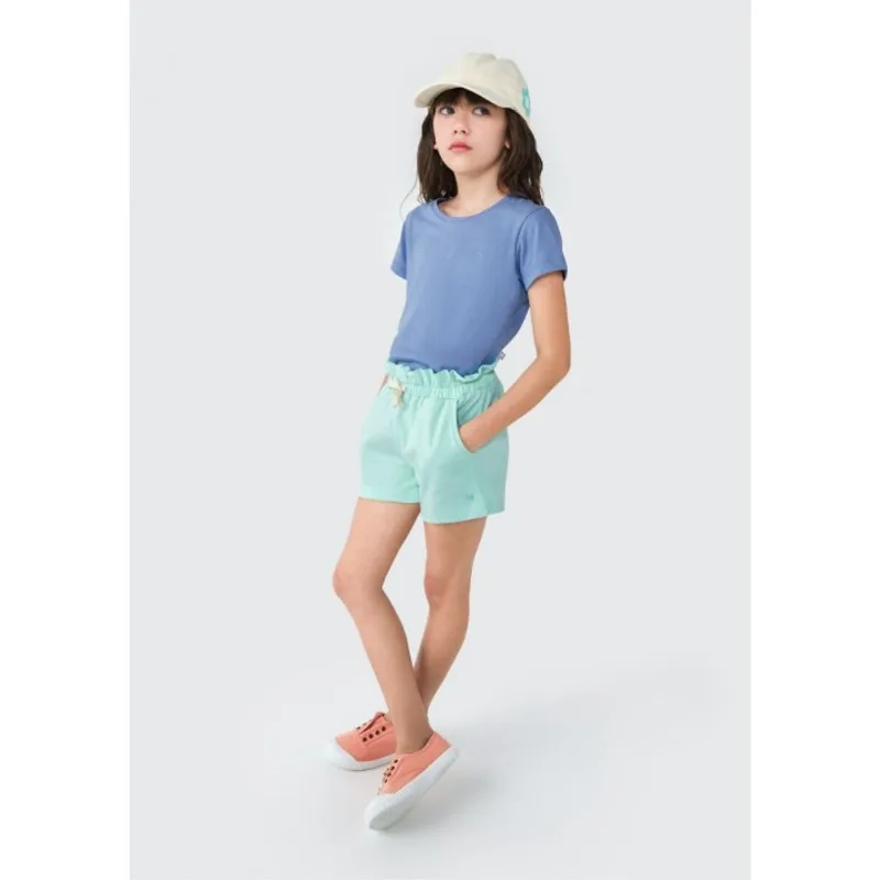 Blusa Básica Infantil Menina Manga Curta Slim Com Bordado Coração - Azul 004