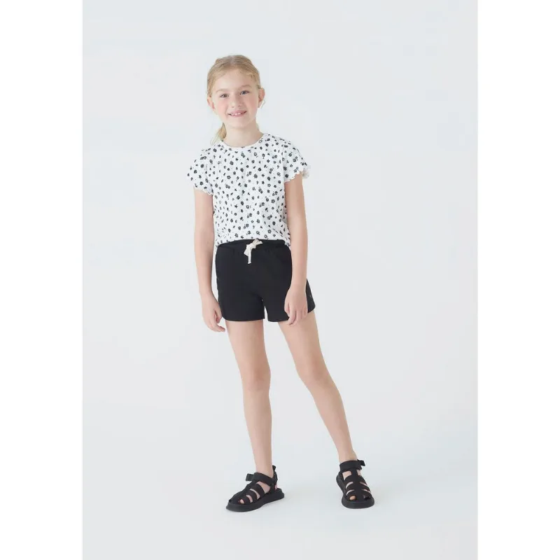 Blusa Infantil Menina Manga Curta Em Ribana Estampada - Off white 012