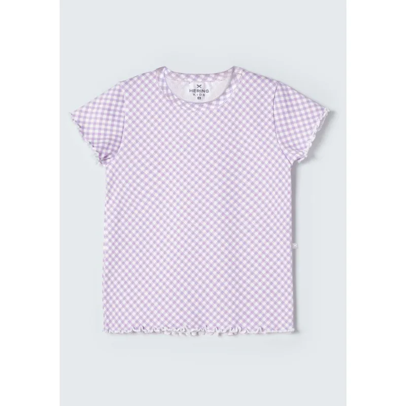 Blusa Infantil Menina Manga Curta Em Ribana Estampada - Roxo 002