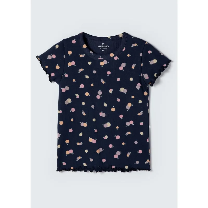Blusa Infantil Menina Manga Curta Em Ribana Estampada - Azul 016