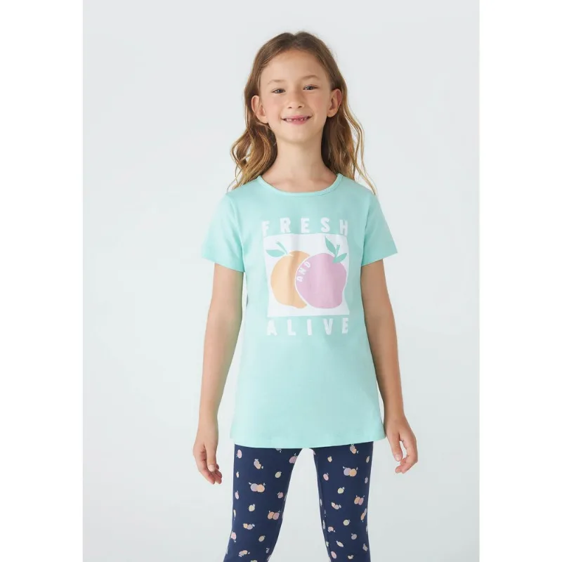Conjunto Infantil Menina Camisa Manga Curta Com Calça Estampada - Verde 003