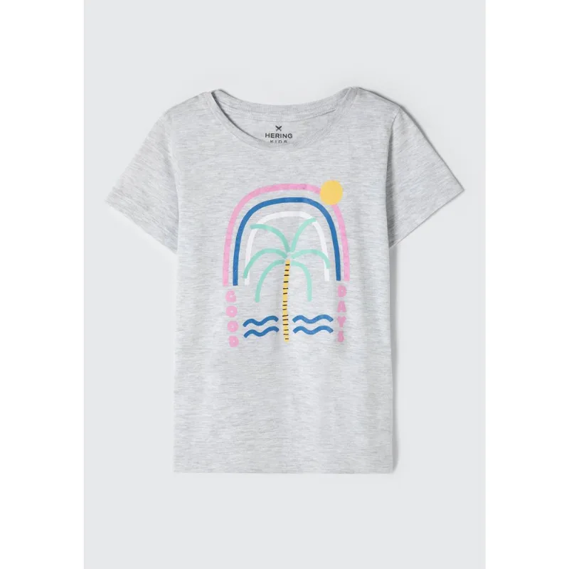 Blusa Infantil Menina Manga Curta Com Estampa - Cinza 012
