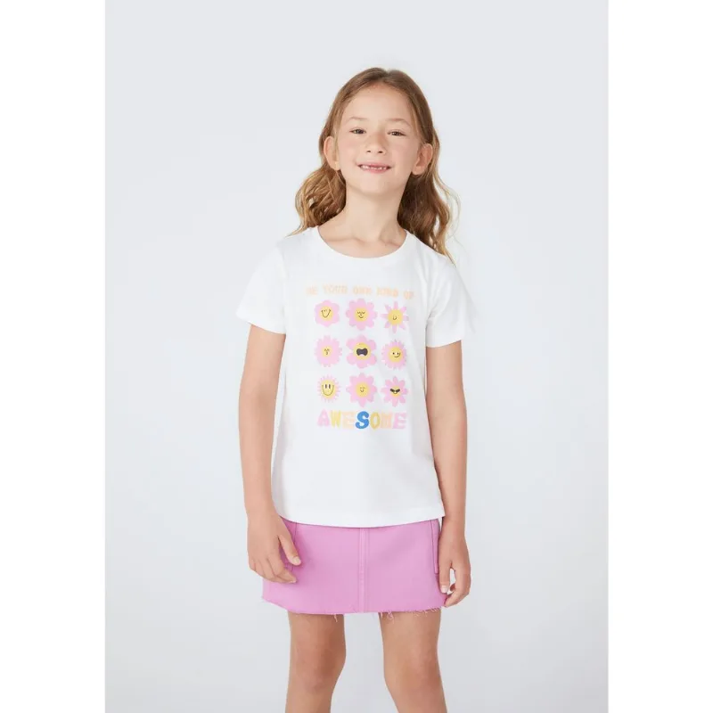 Blusa Infantil Menina Manga Curta Com Estampa - Off white 008