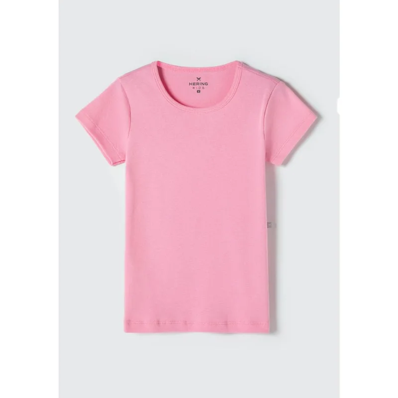 Blusa Básica Infantil Menina Manga Curta Slim Em Ribana - Rosa 014