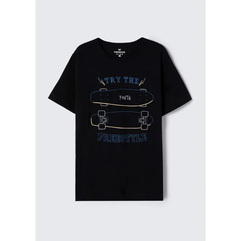 Camiseta Infantil Menino Manga Curta Com Estampa - Preto 010
